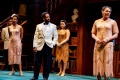 Photo by Brittany Diliberto. The King of Navarre (Joshua David Robinson) has a word for the ladies of France (l to r: Yesenia Iglesias, Chani Wereley, Kelsey Rainwater).